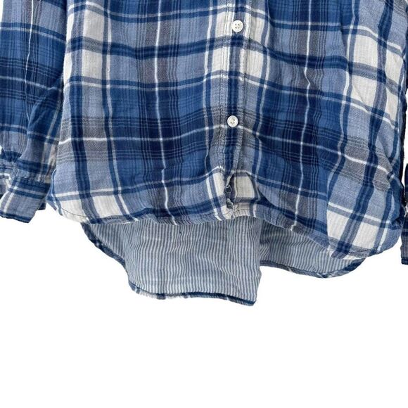 American Eagle Boyfriend Fit Plaid Shirt Blue Button Up Size M Long Sleeve Top - Picture 4 of 6
